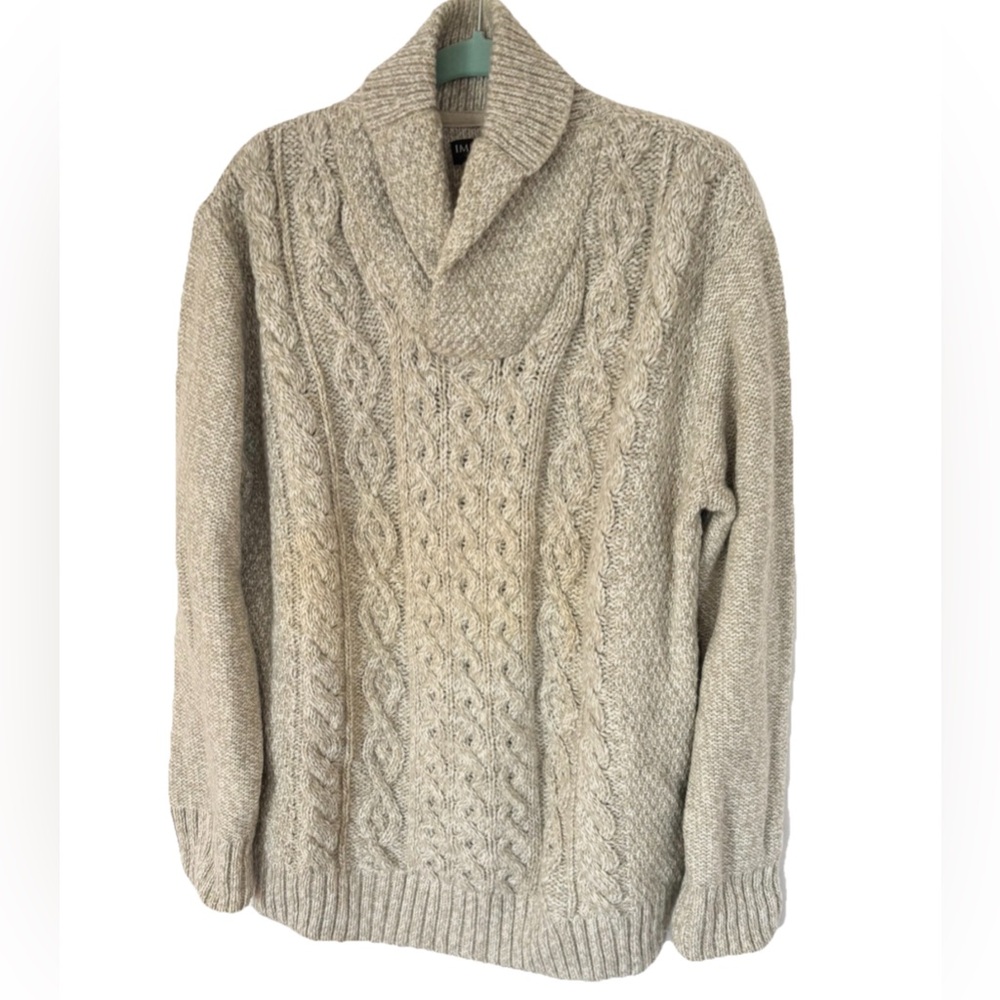 Men's Italian Cable Knit Sweater tan heather XL